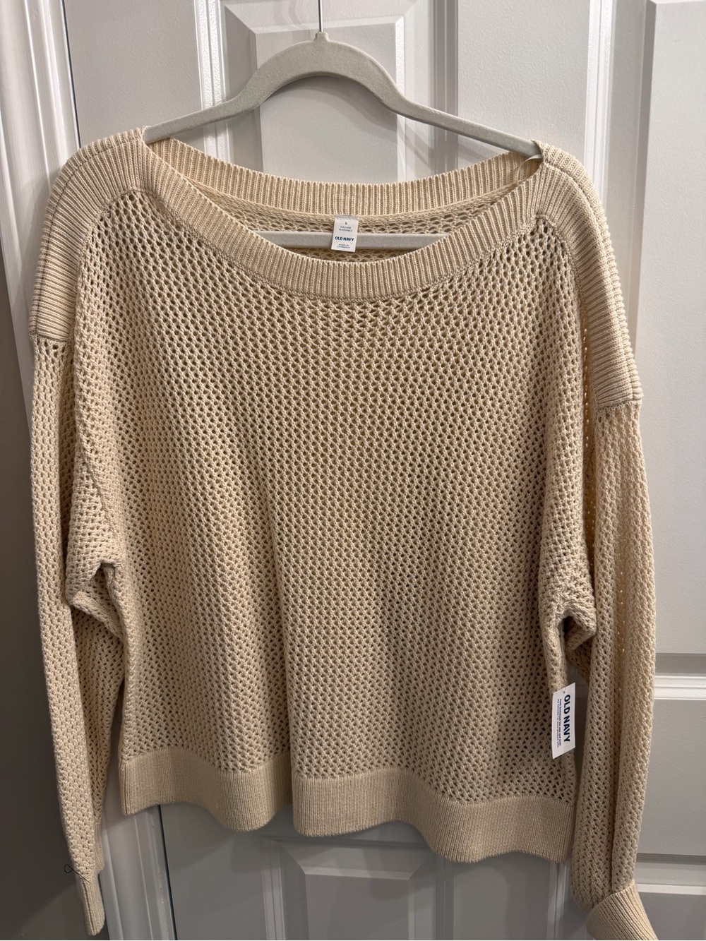 Old Navy Beige Open-Knit Scoop Neck Sweater